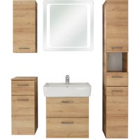 Saphir Badmöbel-Set "Quickset 919 5-teilig, Keramik-Waschtisch mit LED-Spiegel", (6 St.), Hochschrank, Unterschrank, Hängeschrank, inkl. Türdämpfer, 4 Türen von Saphir