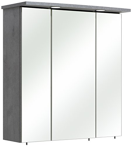 Pelipal Badezimmer-Spiegelschrank Quickset 913 in Betonoptik mit LED-Beleuchtung, 65 cm breit | Badschrank mit Spiegel, 3 Türen und 6 Einlegeböden von Pelipal