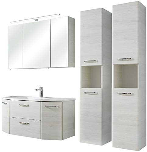Pelipal - Amora 12 - Badmöbel-Set - 112 cm - 5-teilig Badset Komplettset mit Spiegelschrank Mineralmarmor-Waschtisch usw. in Eiche weiß quer NB Pelipal - Amora 12 - Badmöbel-Set - 112 cm - 5-teilig Badset Komplettset mit Spiegelschrank Mineralmarmor-Waschtisch usw. in Eiche weiß quer NB von Pelipal