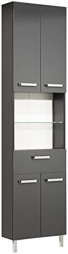 Pelipal Badezimmerschrank Quickset 311 in Anthrazit Glanz, 50 cm breit | Hochschrank mit 4 Türen, 1 Schublade und 4 Glas-Einlegeböden von Pelipal