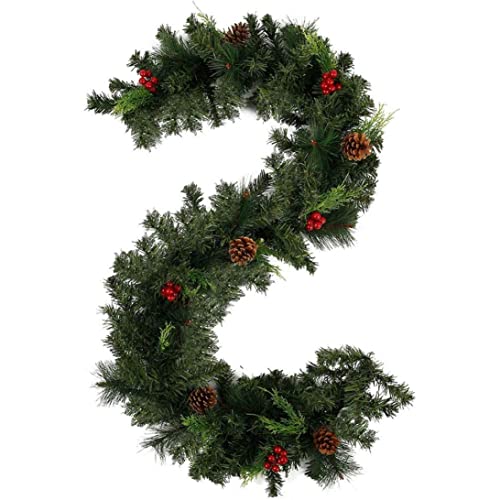 6 Fuß Weihnachtsgirlandkiefern und rote Beeren Künstliche Kiefernkranz -Garland -Weihnachtsdekorationen (6 ft, ohne Licht), von Peosaard