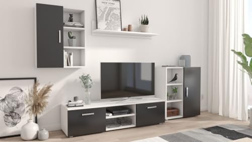 Per la vita Wohnwand Ikar, Schrankwand Wohnzimmer Modern, Wohnzimmerschrank mit Hängeschrank, Fernsehtisch, Sideboard und Wandregal, Wohnzimmer Komplett Möbel - Weiß/Schwarz Per la vita Wohnwand Ikar, Schrankwand Wohnzimmer Modern, Wohnzimmerschrank mit Hängeschrank, Fernsehtisch, Sideboard und Wandregal, Wohnzimmer Komplett Möbel - Weiß/Schwarz von Per la vita