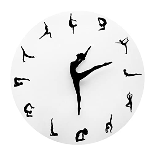 Perfeclan Uhren für Aufenthaltsraum Yoga Haltungen Fitness Silent Modern Clock Decor, Yoga, 30cm von Perfeclan