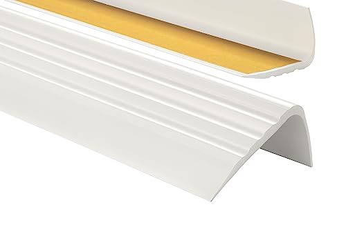 PerfectPVC PVC Treppenkantenprofil selbstklebend 65x40mm 1,00m Antirutsch-Profil Treppenprofile Kantenschutz Winkelprofil aus Kunststoff für Treppenstufen Treppen Weiß von PerfectPVC