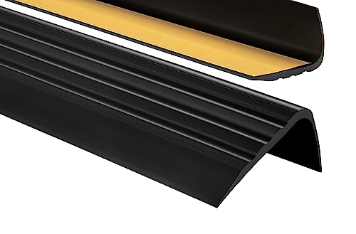 PerfectPVC PVC Treppenkantenprofil selbstklebend 65x40mm 2,00m Antirutsch-Profil Treppenprofile Kantenschutz Winkelprofil aus Kunststoff für Treppenstufen Treppen Schwarz von PerfectPVC