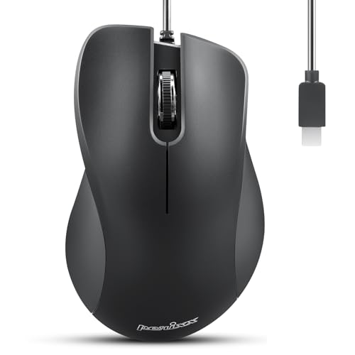 Perixx PERIMICE-221C Kabelgebundene Ergonomische Maus mit USB Typ-C Anschluss - 1,5 Meter Kabel - Optisches 1000 DPI Design - Schwarz von Perixx