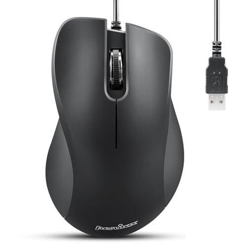 Perixx PERIMICE-221U Kabelgebundene Ergonomische USB-Maus - Optisches Design mit 1000 DPI - 1,5 Meter Kabel - Schwarz von Perixx