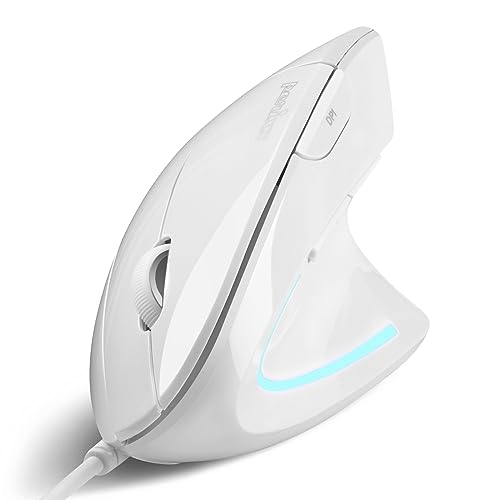 Perixx PERIMICE-513W Vertikale USB-Maus mit Kabel, Weiß – 6 Tasten mit 1000/1600 DPI – Rechtshänder-Design von Perixx