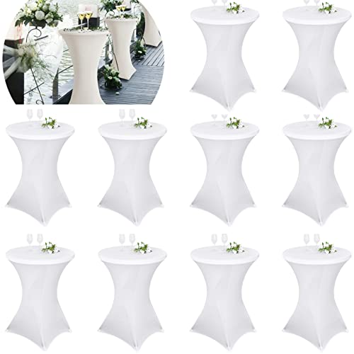 Pesonlook 10er-Set Stretch Stehtisch Husse für Bistrotisch Ø 80-85 cm Elegante,Verstärkung im Fußbereich,40°C Maschinenwäsche ，Stretch-Husse Weiß Hussen für Stehtische und Bistrotische(80×110cm,Weiß) von Pesonlook