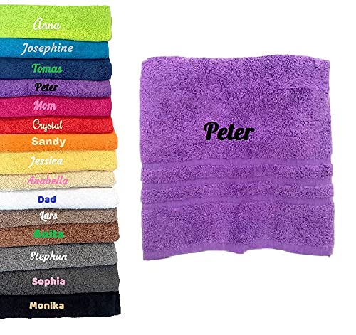 Personalisiertes Badetuch mit Namen Schön bestickt Name Benutzerdefinierte Handtuch 140 x 70 cm Badetuch Baumwolle Handtuch (Lila) von Pet-Jos