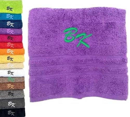 Pet-Jos Personalisiertes Handtuch mit Monogramm, wunderschön gestickte Buchstaben oder Namen, Monogramm-Handtuch Badetuch, 100% Baumwolltuch (100 x 50 cm, Violett) von Pet-Jos