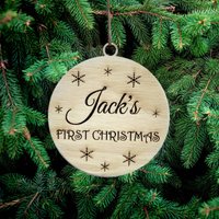 Benutzerdefinierte Baby Name Erste Weihnachtsdekoration, Babys Weihnachten Personalisierte Baumdekoration, Hängende Holzdekoration, Aus Holz von PetJos