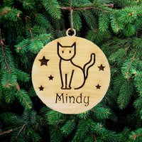 Katze Personalisierte Weihnachten Holzdekoration, Kitty Weihnachtsbaum Dekoration, Hängende Holz Weihnachtsdekoration, Benutzerdefinierte Name von PetJos