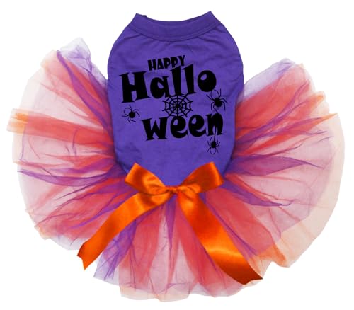 Petitebelle Happy Halloween Spinnennetz Welpenkleid für Welpen, Violett/Orange-Violett, Größe XL von Petitebelle