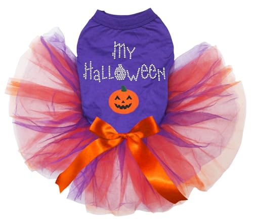 Petitebelle My Halloween Kürbis-Welpen-Hundekleid (Violett/Orange-Violett, Größe S) von Petitebelle