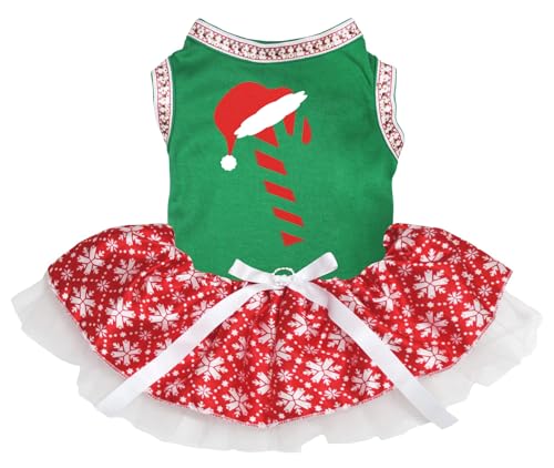 Petitebelle Santa Candy Stick Hundekleid für Welpen, Grün/Schneeflocken, Größe L von Petitebelle