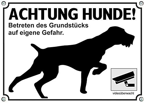 Petsigns Deutsch Drahthaar - Hundeschild - Achtung Hunde! - Warnschild aus Metall - uv-beständig, DIN A4 von Petsigns