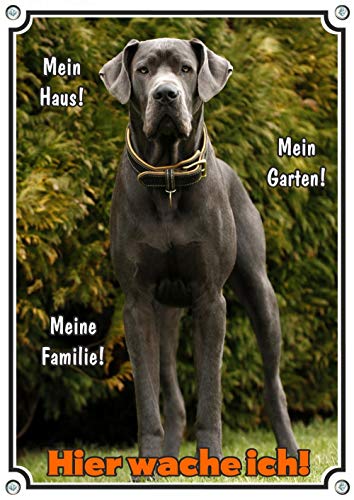 Petsigns Hochwertiges Hundeschild - Deutsche Dogge - Hier WACHE ICH! Warnschild, DIN A5 von Petsigns