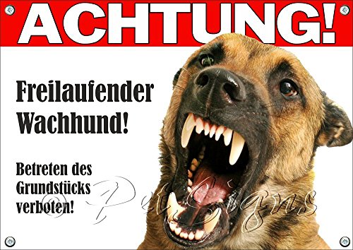 Petsigns Hundeschild - Malinois - Freilaufender Wachhund - Warnschild aus Metall, DIN A4 von Petsigns