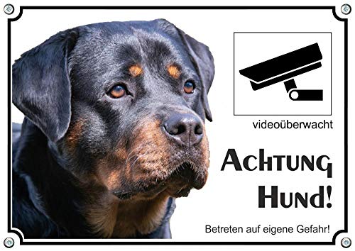 Petsigns Hundeschild - Rottweiler - Videoüberwacht - Wachhund - uv-beständiges Warnschild, DIN A4 von Petsigns