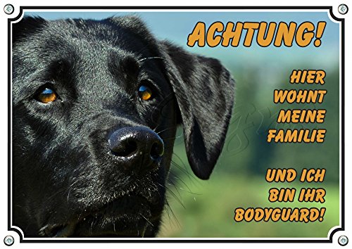 Petsigns Hundeschild schwarzer Labrador - Warnschild aus Stabiler Metallplatte, DIN A5 von Petsigns