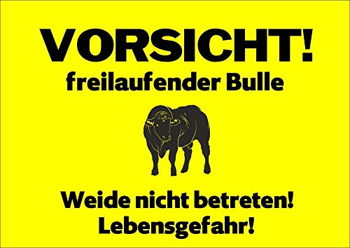 Petsigns Warnschild aus Metall - uv-beständig - FREILAUFENDER BULLE - Bullenweide, DIN A4 von Petsigns