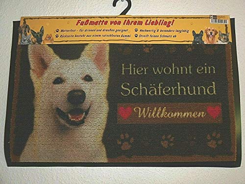 Pfronten Fußmatte Schäferhund weiß (47), Fußabtreter, Türvorleger, Türmatte wetterfest, Hund von Pfronten