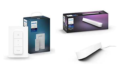 Philips Hue Dimmschalter | Zubehör für Ihr Philips Hue System | kabelloses Dimmen ohne Installation + Philips Hue White and Color Ambiance Play Lightbar Erweiterung, weiß von Philips Hue