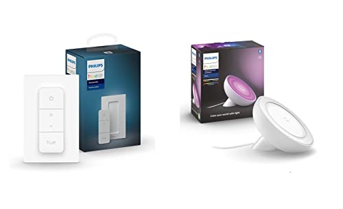 Philips Hue Dimmschalter | Zubehör für Ihr Philips Hue System | kabelloses Dimmen ohne Installation + Philips Hue White & Col. Amb. Bloom Tischleuchte weiß von Philips Hue