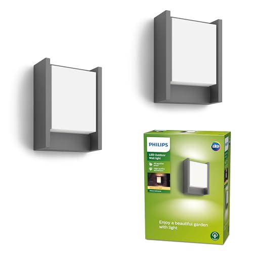 Philips Arbour LED Outdoor Wandleuchte (6 W), 1-flammig, wetterfeste Außenleuchte mit warmweißem Licht, anthrazit, Doppelpack Philips Arbour LED Outdoor Wandleuchte (6 W), 1-flammig, wetterfeste Außenleuchte mit warmweißem Licht, anthrazit, Doppelpack von Philips Lighting