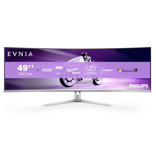 Philips Evnia 49M2C8900 - 49 Zoll QD OLED Curved Gaming Monitor, 240 Hertz, 0,03ms GtG, HDR400, Ambiglow (5120x1440, HDMI 2.1, DisplayPort 1.4, USB-C, USB Hub) weiss von Philips monitors