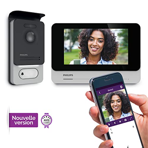 PHILIPS WelcomeEye Connect 2, smarte Video-Türsprechanlage, mit Kamera, 7 Zoll Touch-Monitor, Smartphone App, ohne Abonnement, WLAN, 2-Draht-Anschluss, 2-Familienhaus, erweiterbar, Nachtsicht von Philips Domestic Appliances