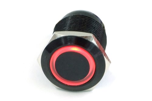 Phobya Vandalismus/Klingeltaster 19mm Aluminium schwarz, rot Ring beleuchtet 6pin Wasserkühlung Überwachung von Phobya