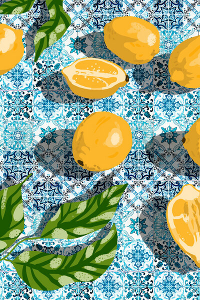 Photocircle Poster / Leinwandbild - Tropical Lemon Tiles Painting von Photocircle