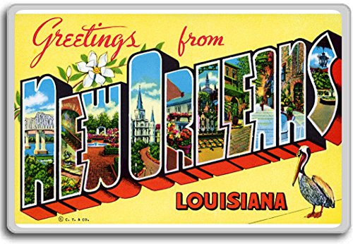 Greetings From New Orleans - Vintage 1940s Postcard fridge magnet - Kühlschrankmagnet von Photosiotas