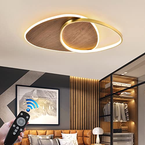 LED Deckenlampe Metall Deckenleuchte Schlafzimmer Braun Massivholz Wohnzimmerlampe Dekoration Mit Fernsteuerung Modern Dimmbar Küchenlampe Flur Deckenlicht für Wohnzimmer Küche (Size : 59CM) von Phtlampes