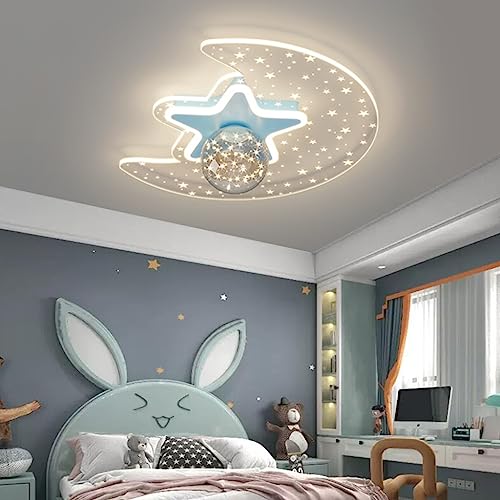 LED Deckenlampen Modern Star Moon Dimmbare Deckenleuchte Mit Fernbedienung Kinderzimmer Kronleuchter Wohnzimmer Lampenschirm aus Glas Für Jungen Mädchen Kinderzimmer Schlafzimmer Hängelampen (Color : von Phtlampes