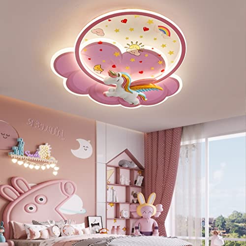 LED Deckenleuchte Moderne Kreativität Schlafzimmer mit Fernbedienung Kinderzimmer Deckenlampe Dimmbar Einhorn Form Rosa Acryl Lampenschirm Mädchen/Junge Zimmer Beleuchtung Baby Lampe von Phtlampes