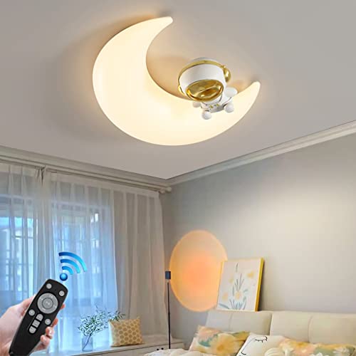 Phtlampes LED Deckenleuchte dimmbar Schlafzimmer Deckenlampe einfach Deckenlicht modern Augenschutz Lampe kreativ Creme Stil Cartoon Mond Mädchen Kinderzimmer Wohnzimmer Bibliothek Lampen (Color : A) von Phtlampes