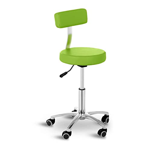 Physa Rollhocker mit Lehne Arbeitshocker Salonhocker Terni Green (grün, polierter Stahl, PVC-Bezug, 360° drehbare Rollen, Variable Sitzhöhe) von physa wellness & lifestyle
