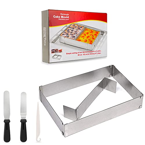 Backrahmen Rechteckig Verstellbar, Wiederverwendbar Edelstahl Backform Rechteckig Tortenring mit Winkelpalette, Backring Eckig Form Backrahmen für Kuchen Torten Pizza Backen und Dekorieren von Piashow