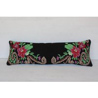 10x34 Blumen Kelim Kissen, Ethno Kissenbezug, Boho Vintage Handgewebt Florales Lumbar Kissen/3238 von Pillow2Go