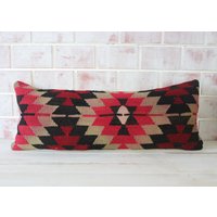 12x28 Vintage Kelim Kissenbezug, Handgewebter Kissenbezug/P-2159 von Pillow2Go