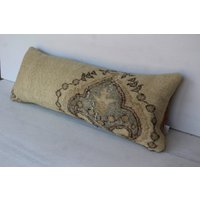 12x30 Teppichkissen, Beige Teppich Kissenbezug, Handgewebt Kissen, Ethno Boho Dekoration/P-3656 von Pillow2Go