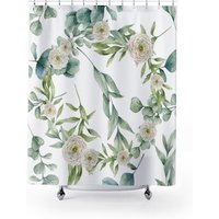 Pflanze Duschvorhang, Grün Duschvorhang Natur Decor, Floral Vorhang, Aquarell, Weiß Wohnkultur von PinePrintCo