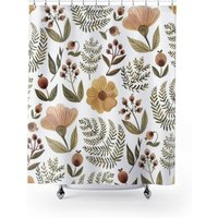 Pflanzen Duschvorhang, Boho Blumen Vorhang, Pflanze Aquarell, Weiß Natur Badezimmer Dekor von PinePrintCo