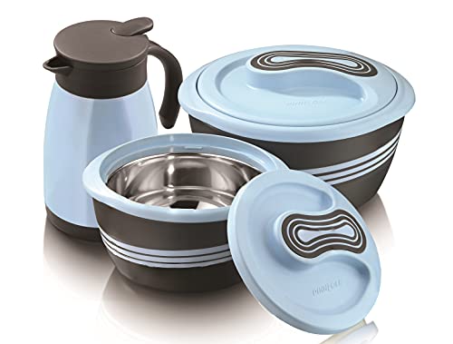 Pinnacle Isolierte Auflaufform und auslaufsicherer Krug mit Deckel, 3teiliges Set, 2,6/1,5 qt. 750 ml Krug – Hot Pot Speisewärmer Kühler – ThermoSuppenSalatServierschüssel – Edelstahl Hot Food von Pinnacle Thermoware