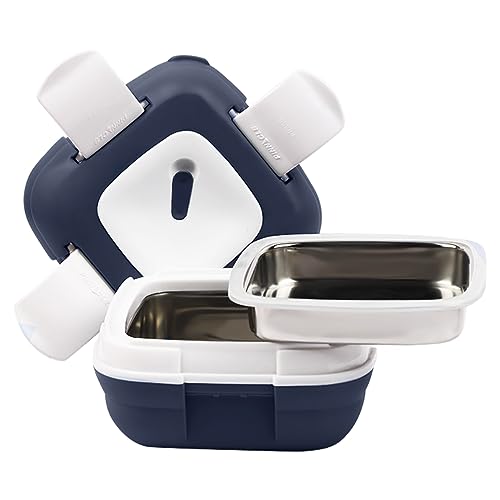 Pinnacle Lunchbox, isoliert, auslaufsicher, für Kinder/Erwachsene, Edelstahl, Thermo-Bento-Stil, mit zusätzlichem Tablett für Salat/Suppe, Marineblau, 473 ml von Pinnacle Thermoware