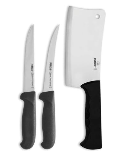 Pirge Butcher's Metzgermesser Set 3 TLG - Hackbeile und Ausbeinmesser - Knochenbeil - Metzgerbeil - Fleischbeile - Schlachtermesser - Fleischermesser - Exzellenter Schärfe Profi Messer Set von Pirge