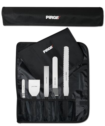 Pirge Creme Profi Gebäckwerkzeuge Set mit Tasche 6 Stück - Torten Winkelpalette Set - Konditormesser - Tortenmesser - Streichpalette - Spachtel von Pirge